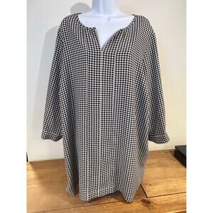 LANDS END Sz 3X Houndstooth Black and White Liquid Knit Blouse Careercore Office